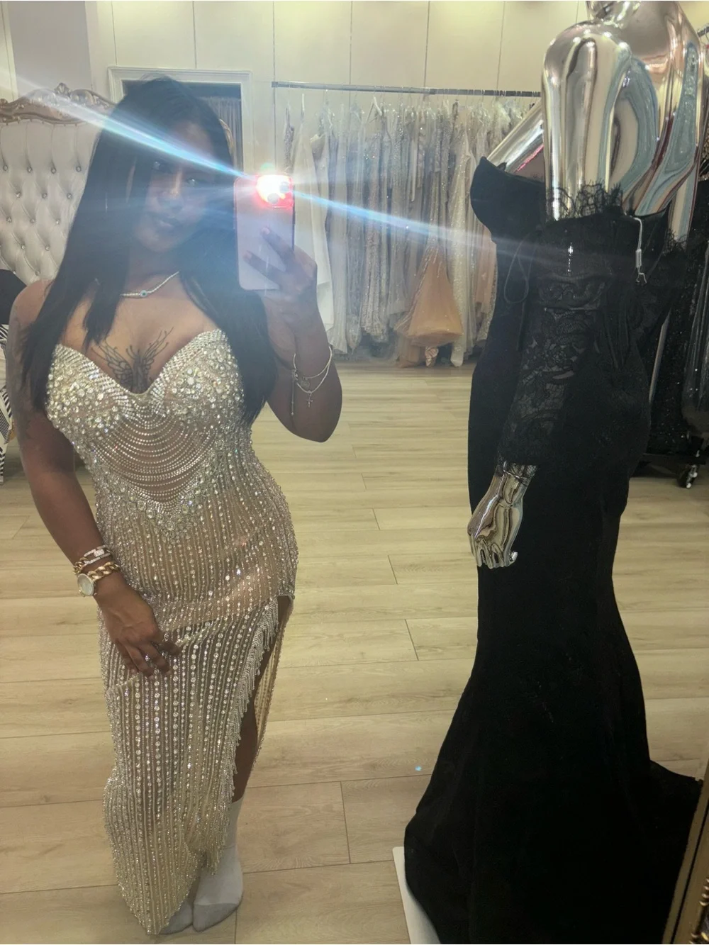Custom Embellished Beaded Evening Gown / Prom Dress | Size 4